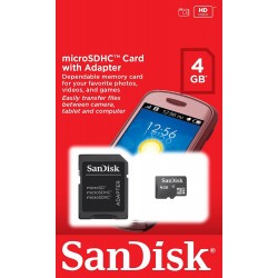 SanDisk microSDHC Memory Card 4 GB (SDSDQM-004G-B35A) with Adaptor